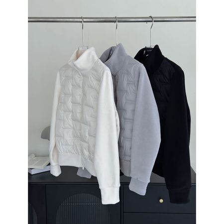 Women's Casual Stitching Fleece Stand Collar Double Zipper Light Down Jacket