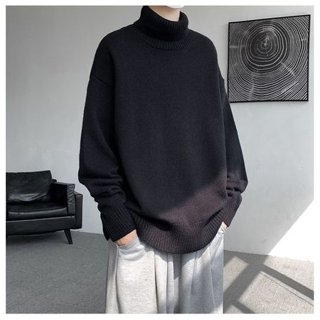 Men's Turtleneck Sweater Relaxed Style Thick and Loose Wool Sweater