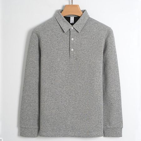 Men's Long-sleeved Elastic Warm Business Casual Polo Shirt with Fleece Lining Cotton
